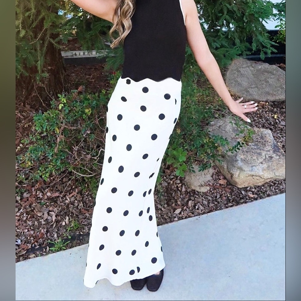 SUNDAY EDITION Cream Midi Skirt with Black Polka Dots WOMEN SIZE L